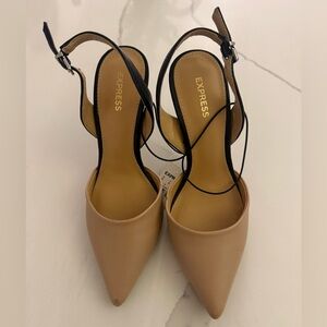 Express Women’s Pointed Toe Sling Back Pumps Stiletto Tan & Black Size 7
